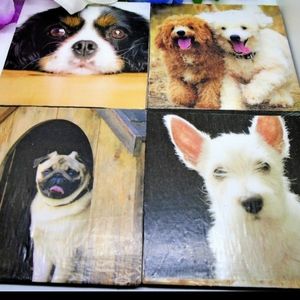 Set of 4 Handmade Laminate Table Puppy Coasters.